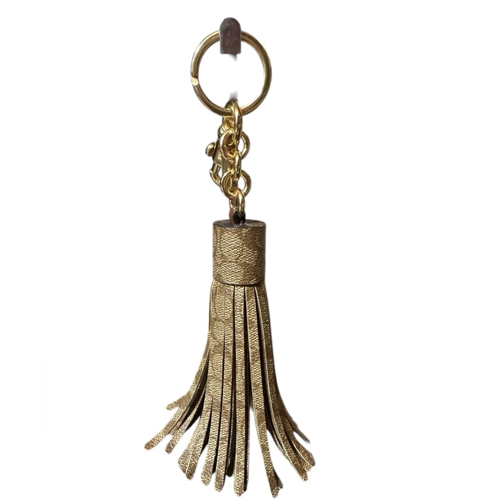 Coach Tassel Bag Charm in Signature Canvas with gold hardware